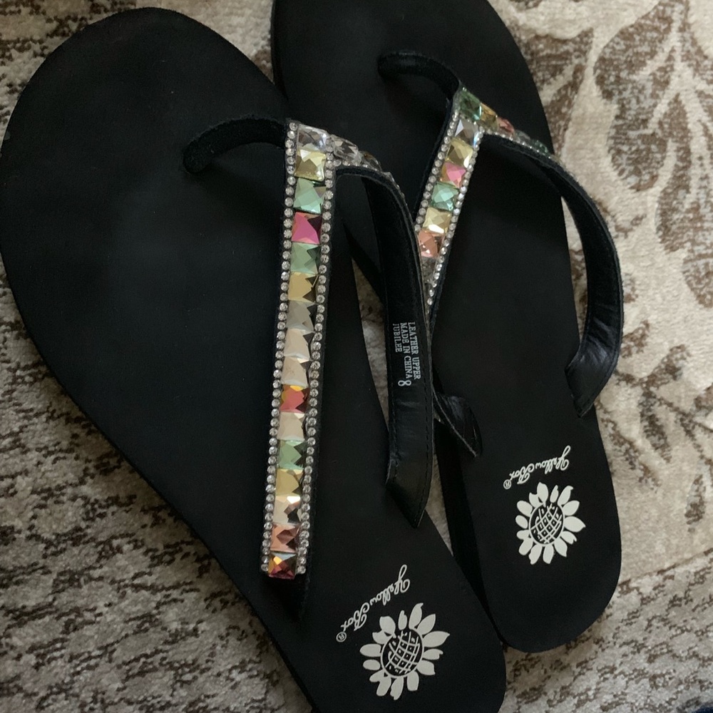 Yellow Box flip flops Jeweled
